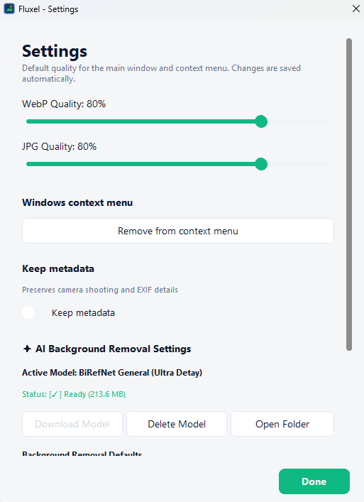 Fluxel Settings Modal